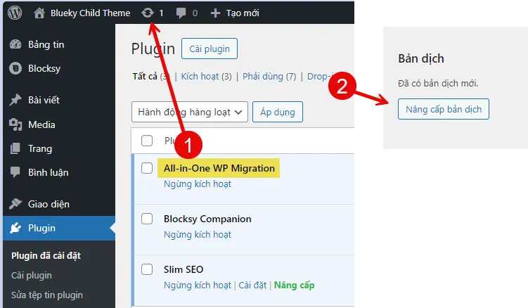 Cập nhật bản dịch tiếng việt cho All-in-One WP Migration trong WordPress