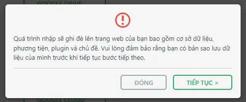 Cảnh báo lưu dữ liệu trang web khi khôi phục bằng All-in-One WP Migration